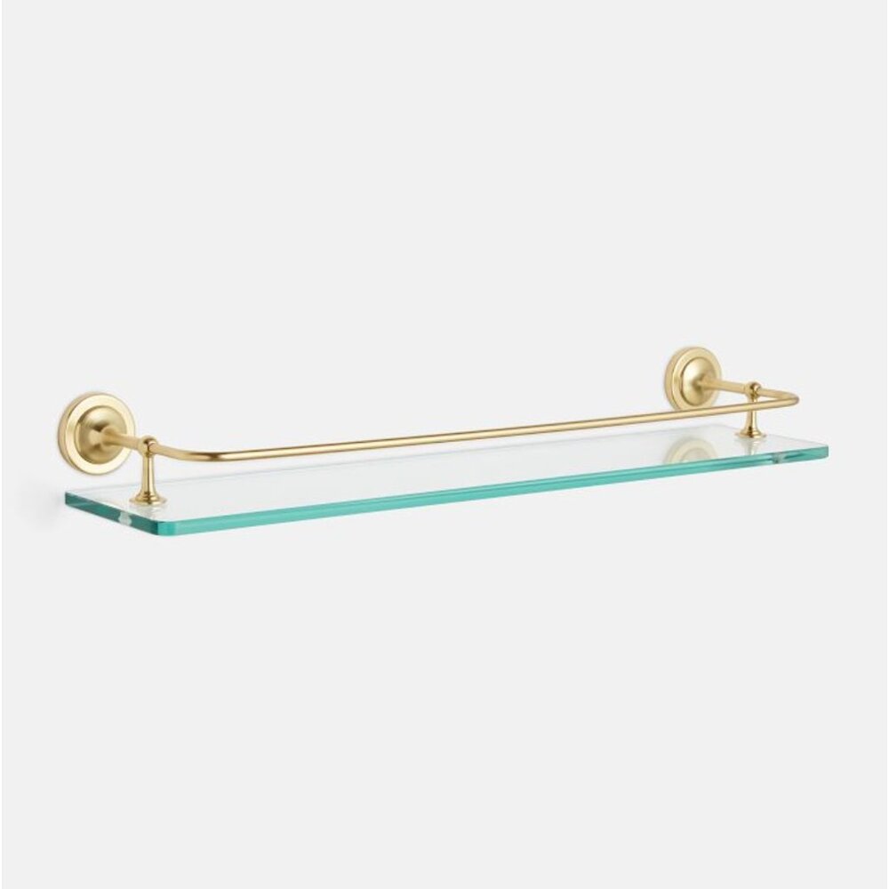 Glass Shelf with Gallery Rail, 24", Aged Brass Finish